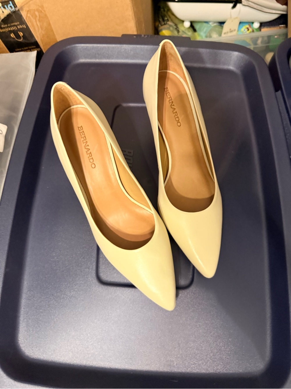 Bernardo Pale Yellow (beigish color) Pointed Toe Pumps